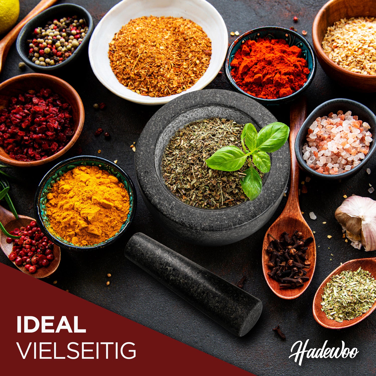 Mörser mit Stößel aus Granit – Ideal für Kräuter und Gewürze