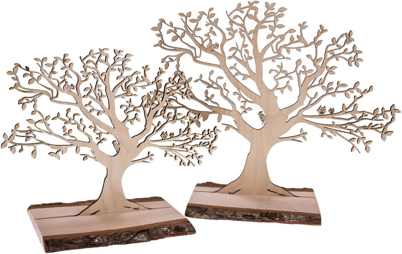 Baum aus Birken- und Erlenholz auf Rindenbrett - Schmuckständer - Dekoration