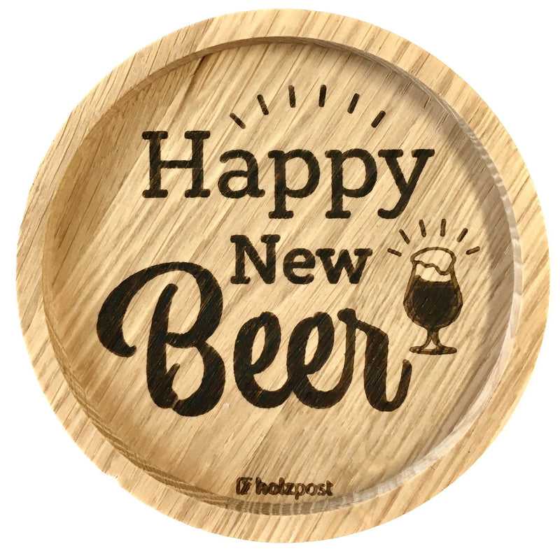 Untersetzer Motiv "Happy New Beer" aus geöltem Eichenholz von Holzpost