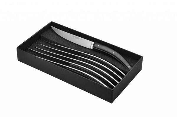 Set mit 6 Stück "Stylver Brasserie" Steakmessern von Goyoun Chazeau  - Griffe aus Paperstone - schwarz